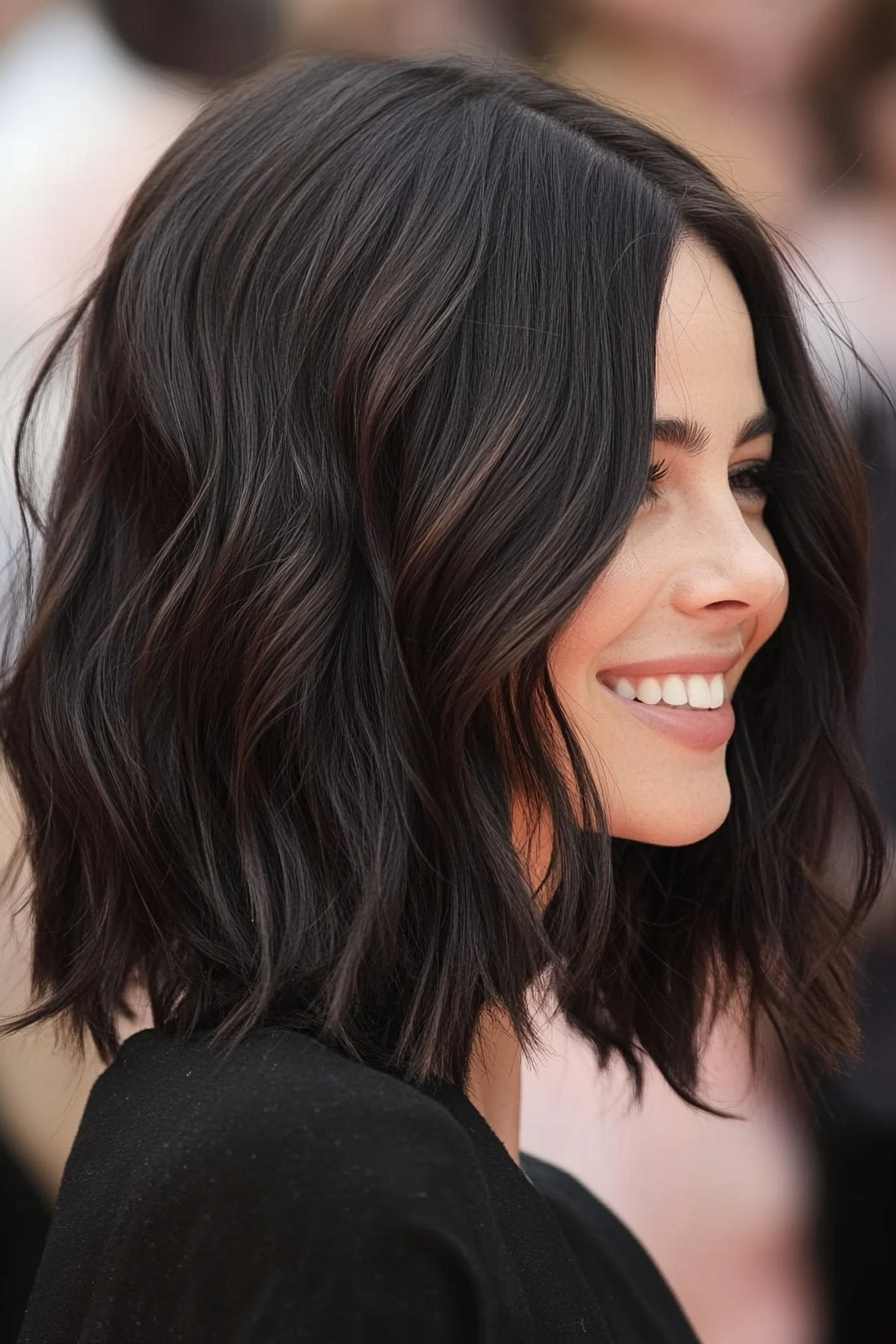24. Angular Lob with Dark Brunette (Medium Length Wavy Haircuts) - Medium Length Wavy Haircuts