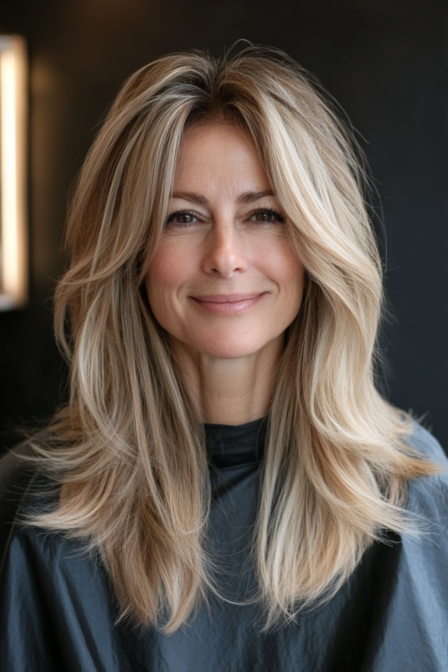 3. 3. Feathered Shoulder-Length Layers (Medium Length Hairstyles For Women Over 40) - Medium Length Hairstyles For Women Over 40