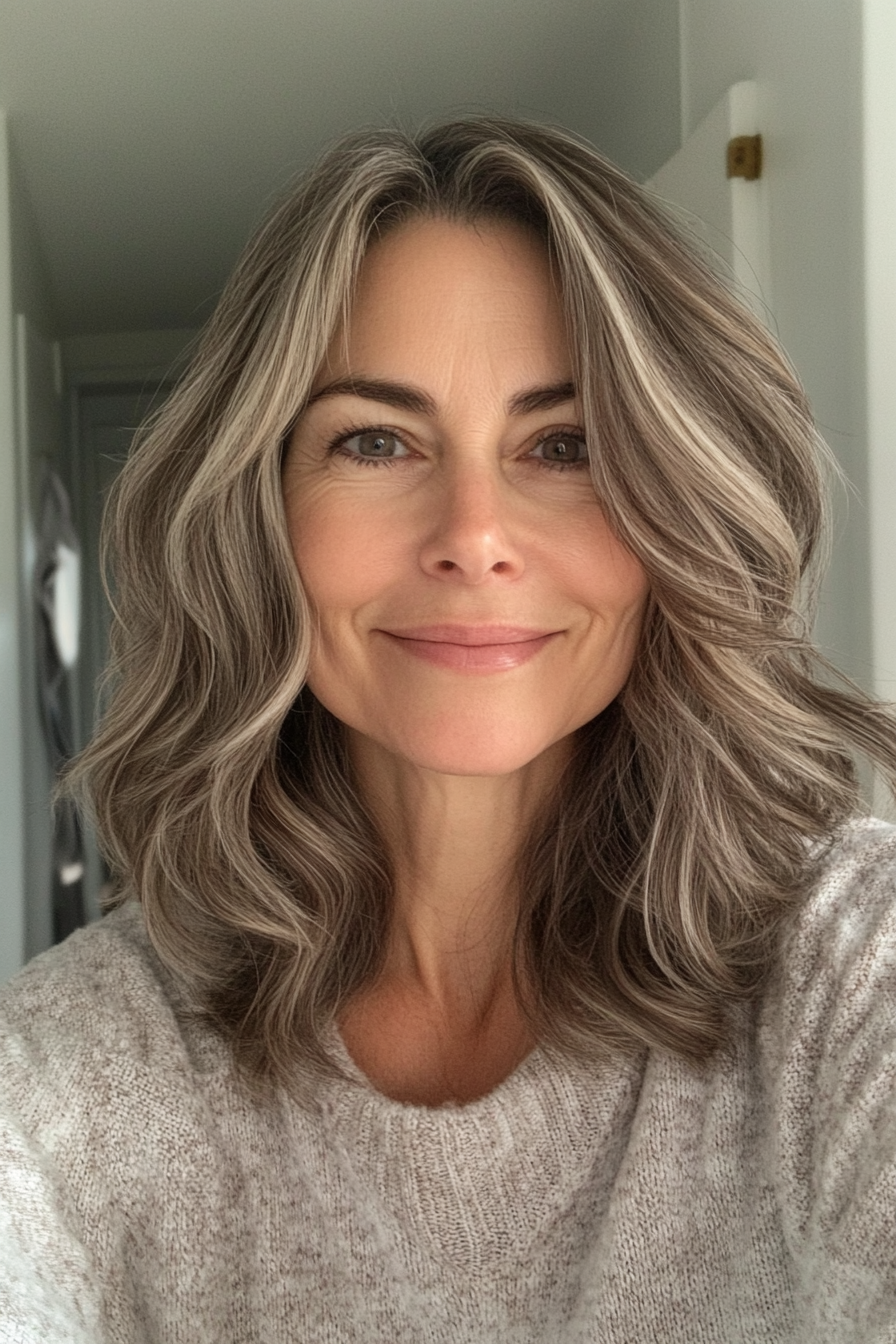 4. 4. Wavy Shag with Ash Brown Undertones (Medium Length Hairstyles For Women Over 40) - Medium Length Hairstyles For Women Over 40