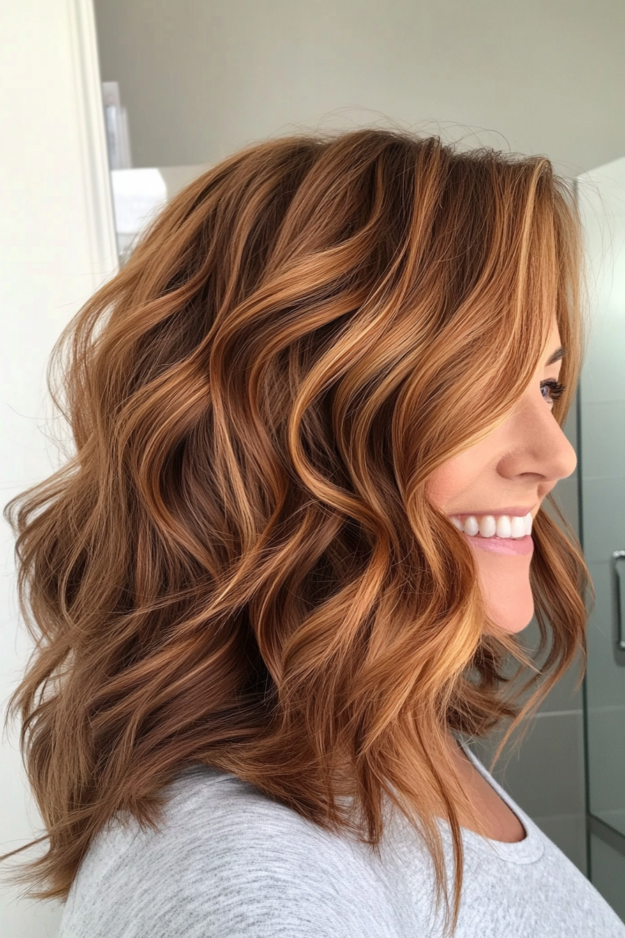 8. 8. Soft Waves with Cinnamon Brown (Medium Length Hairstyles For Women Over 40) - Medium Length Hairstyles For Women Over 40