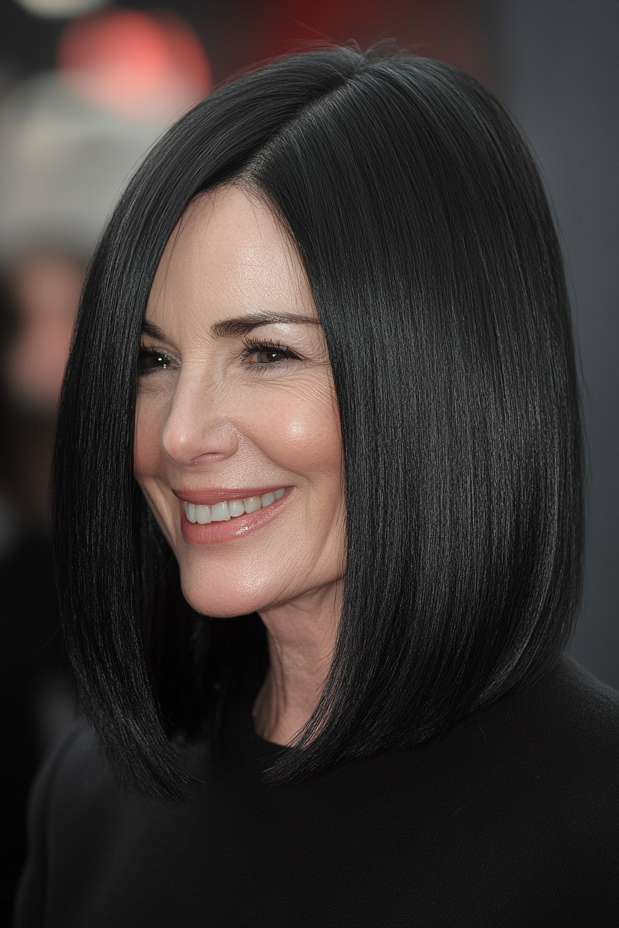 9. 9. Sleek Straight Cut in Jet Black (Medium Length Hairstyles For Women Over 40) - Medium Length Hairstyles For Women Over 40
