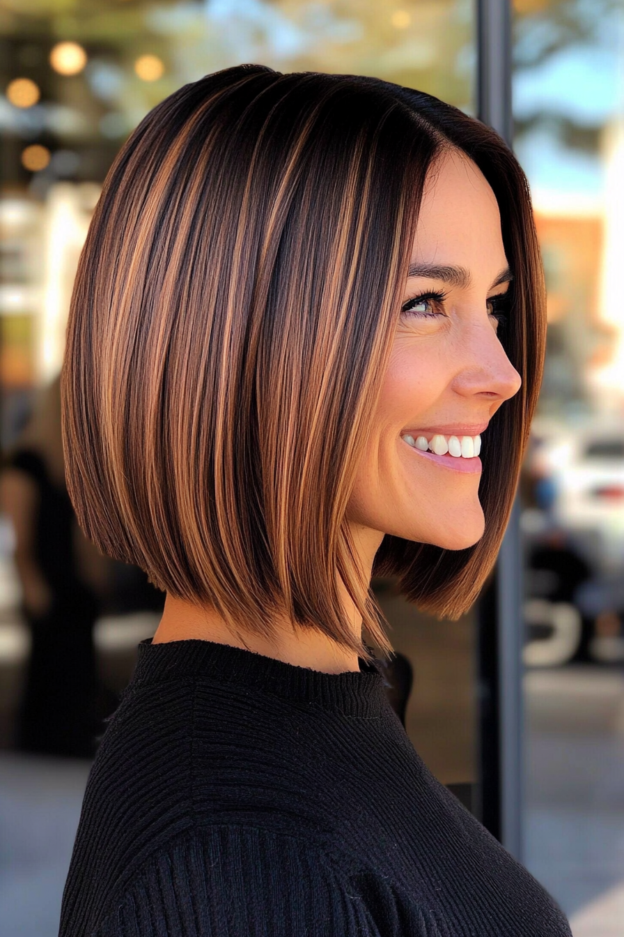 13. 13. Bob with Subtle Cinnamon Highlights (Medium Length Hairstyles For Women Over 40) - Medium Length Hairstyles For Women Over 40