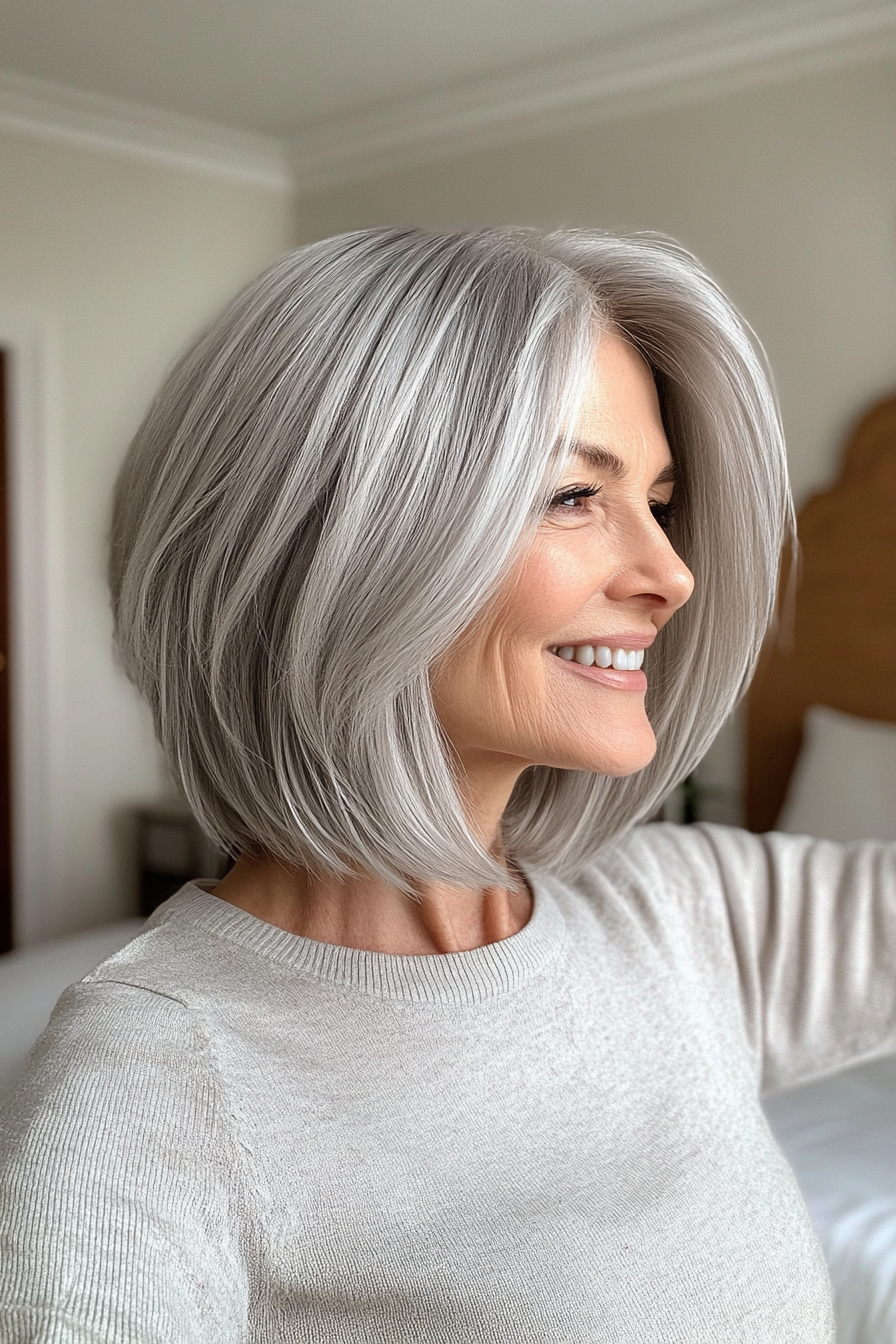 1. Chic Silver Bob with Soft Layers (Hairstyles For Women Over 60) - Hairstyles For Women Over 60