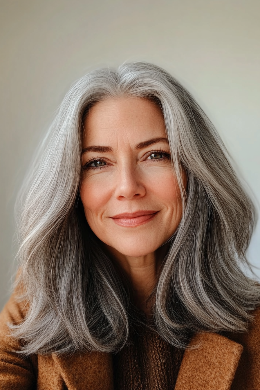 5. Salt-and-Pepper Modern Lob (Hairstyles For Women Over 60) - Hairstyles For Women Over 60