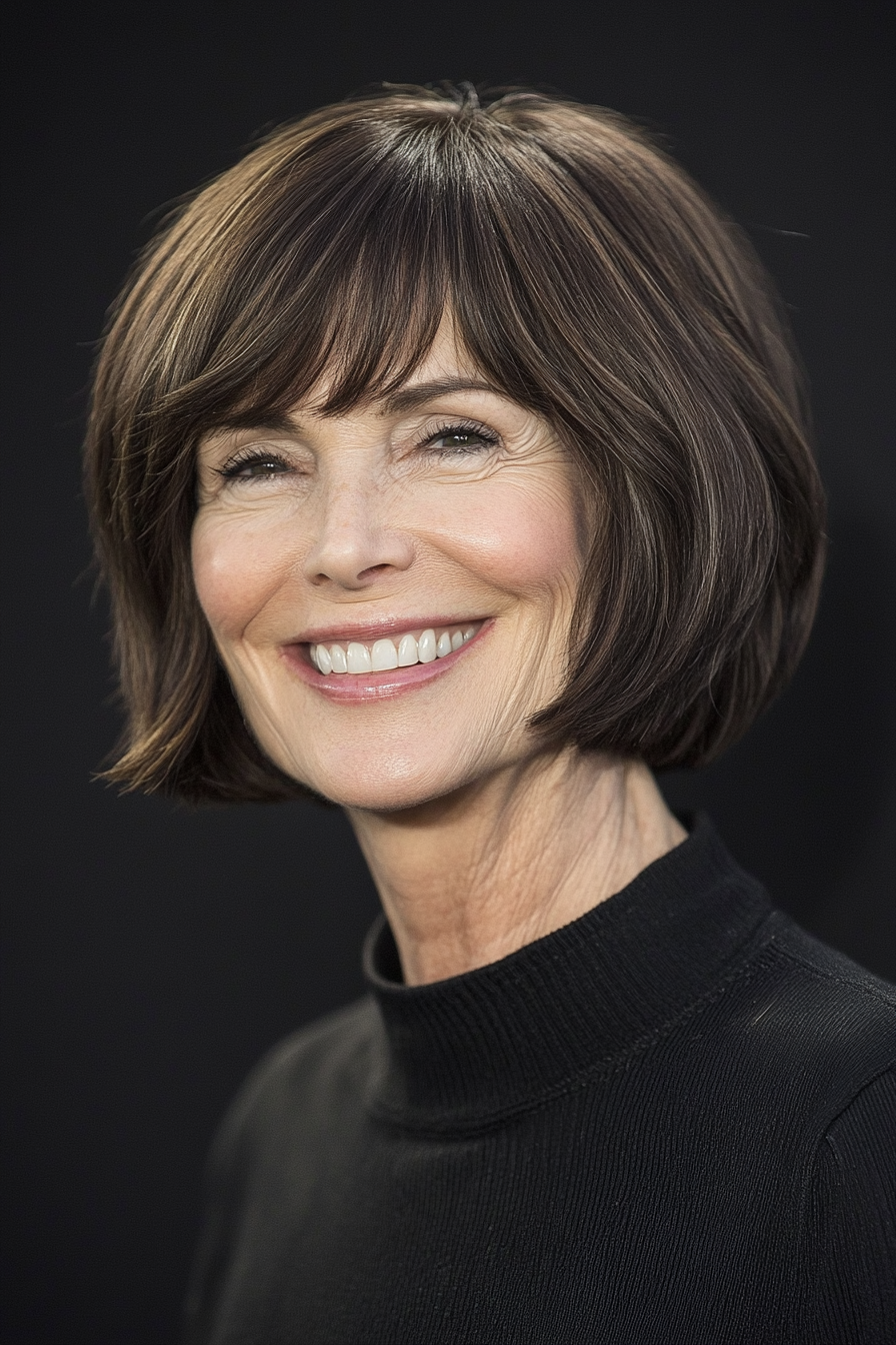 9. Natural Brunette Textured Bob (Hairstyles For Women Over 60) - Hairstyles For Women Over 60