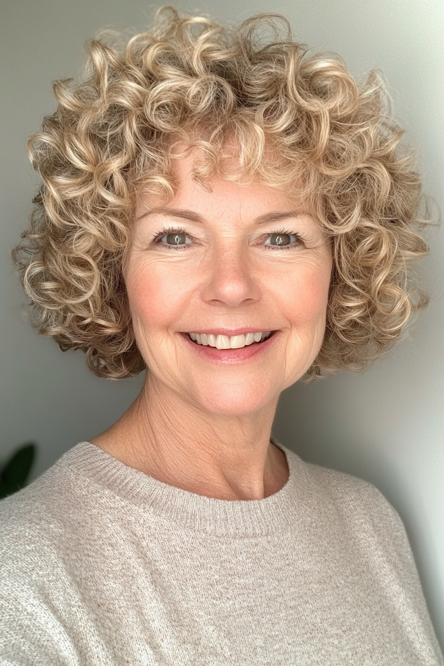 10. Golden Blonde Curly Crop (Hairstyles For Women Over 60) - Hairstyles For Women Over 60