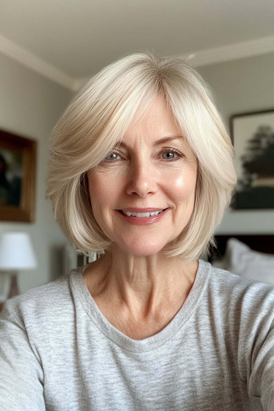 17. Light Blonde Bob with Side Bangs (Hairstyles For Women Over 60) - Hairstyles For Women Over 60