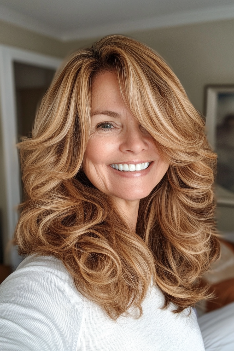 21. Golden Brown Curled Layers (Hairstyles For Women Over 60) - Hairstyles For Women Over 60