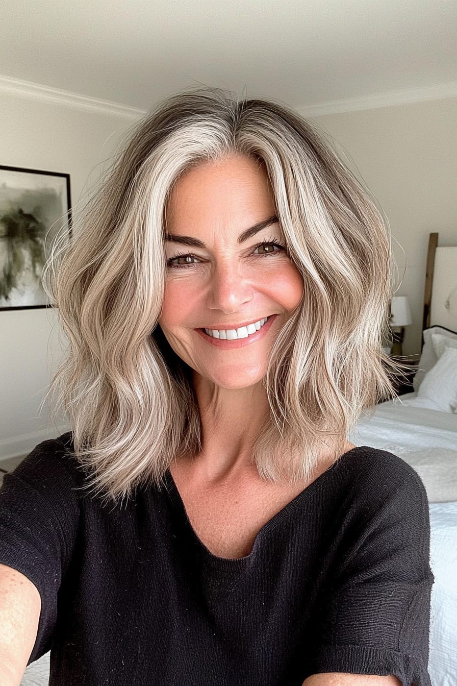 22. Dark Blonde Textured Lob (Hairstyles For Women Over 60) - Hairstyles For Women Over 60