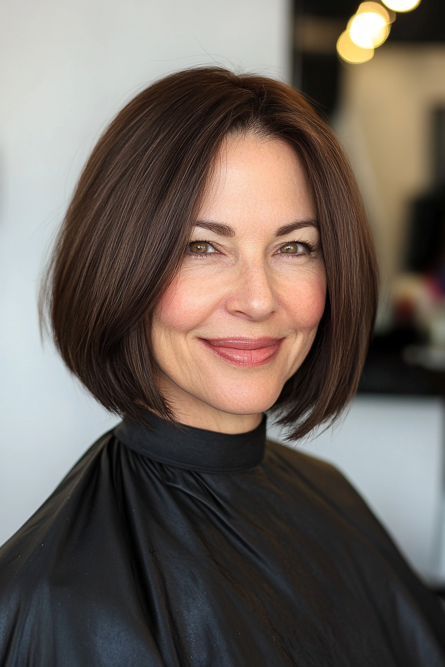 23. Deep Brown Sleek Bob (Hairstyles For Women Over 60) - Hairstyles For Women Over 60