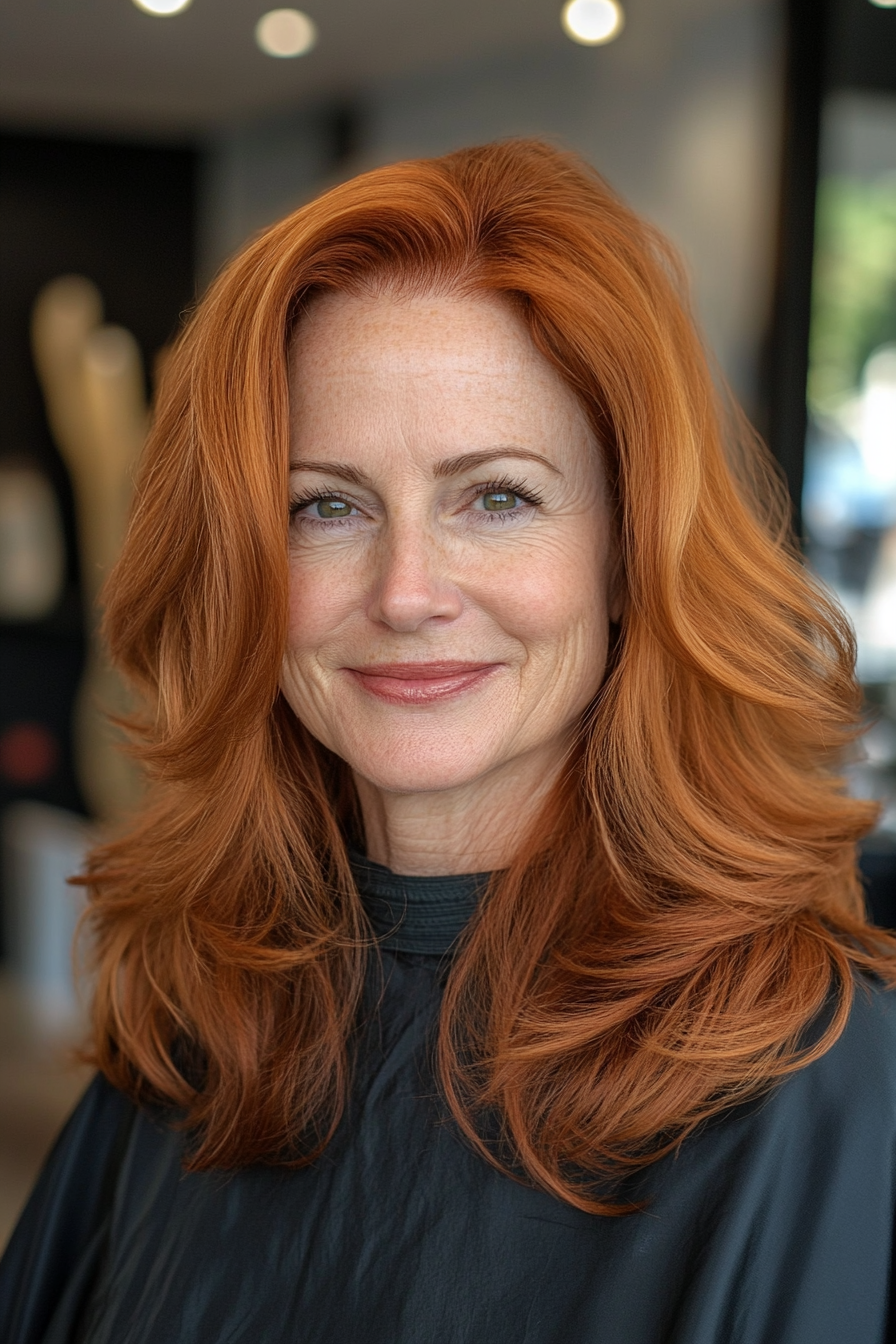 24. Warm Auburn Wavy Layers (Hairstyles For Women Over 60) - Hairstyles For Women Over 60
