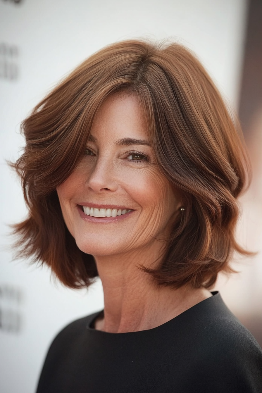 5. Soft Wave Lob in Chestnut Brown (Short Haircuts For Women Over 60) - Short Haircuts For Women Over 60