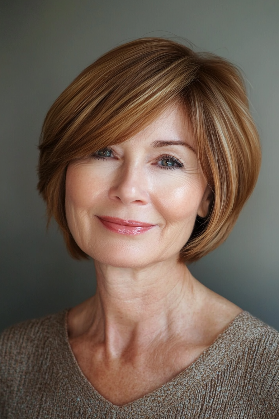 8. Classic Bob in Honey Brown (Short Haircuts For Women Over 60) - Short Haircuts For Women Over 60