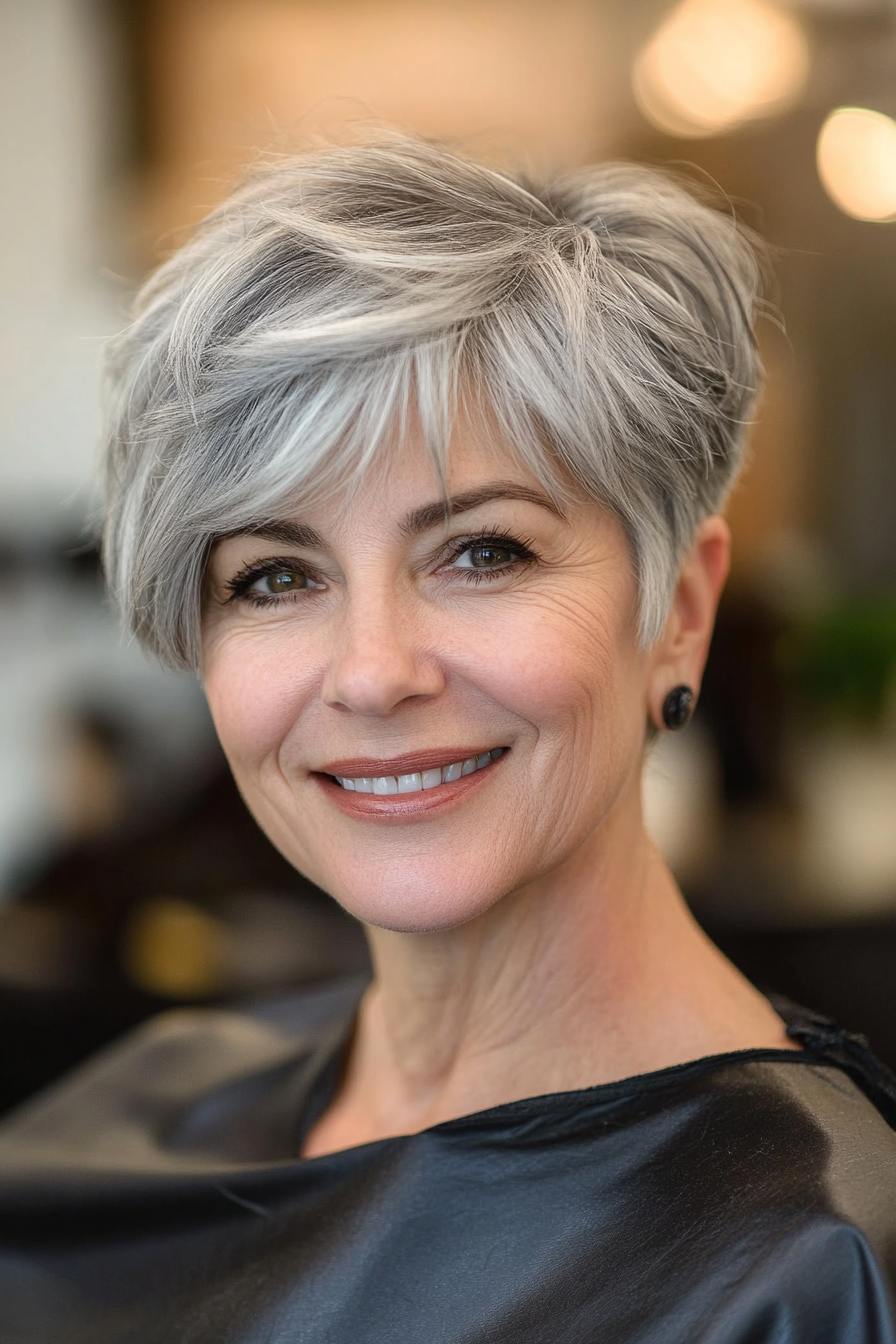 9. Asymmetrical Crop in Gray (Short Haircuts For Women Over 60) - Short Haircuts For Women Over 60