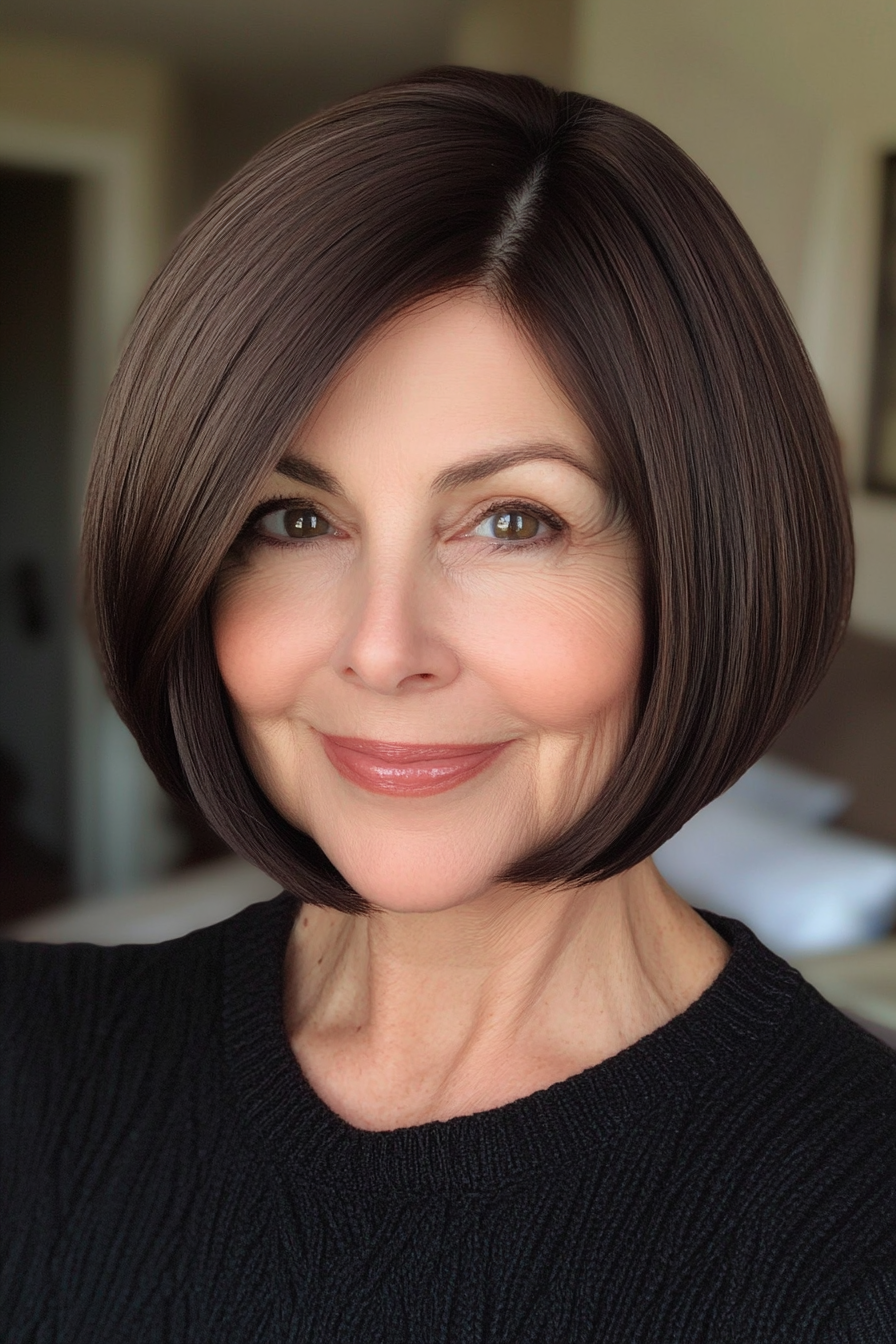 12. Sleek Bob in Dark Chocolate Brown (Short Haircuts For Women Over 60) - Short Haircuts For Women Over 60