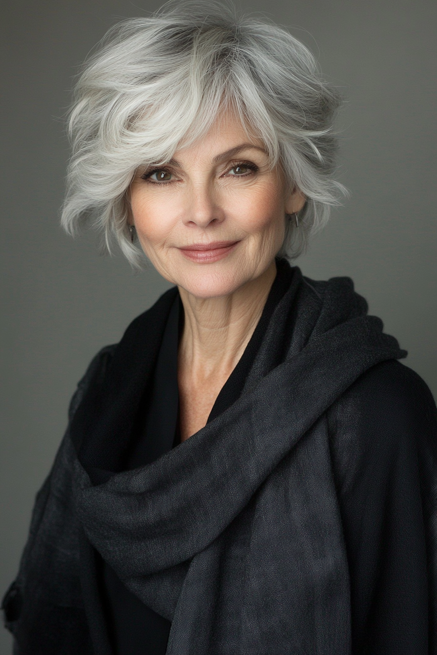 13. Choppy Layers in Ash Gray (Short Haircuts For Women Over 60) - Short Haircuts For Women Over 60