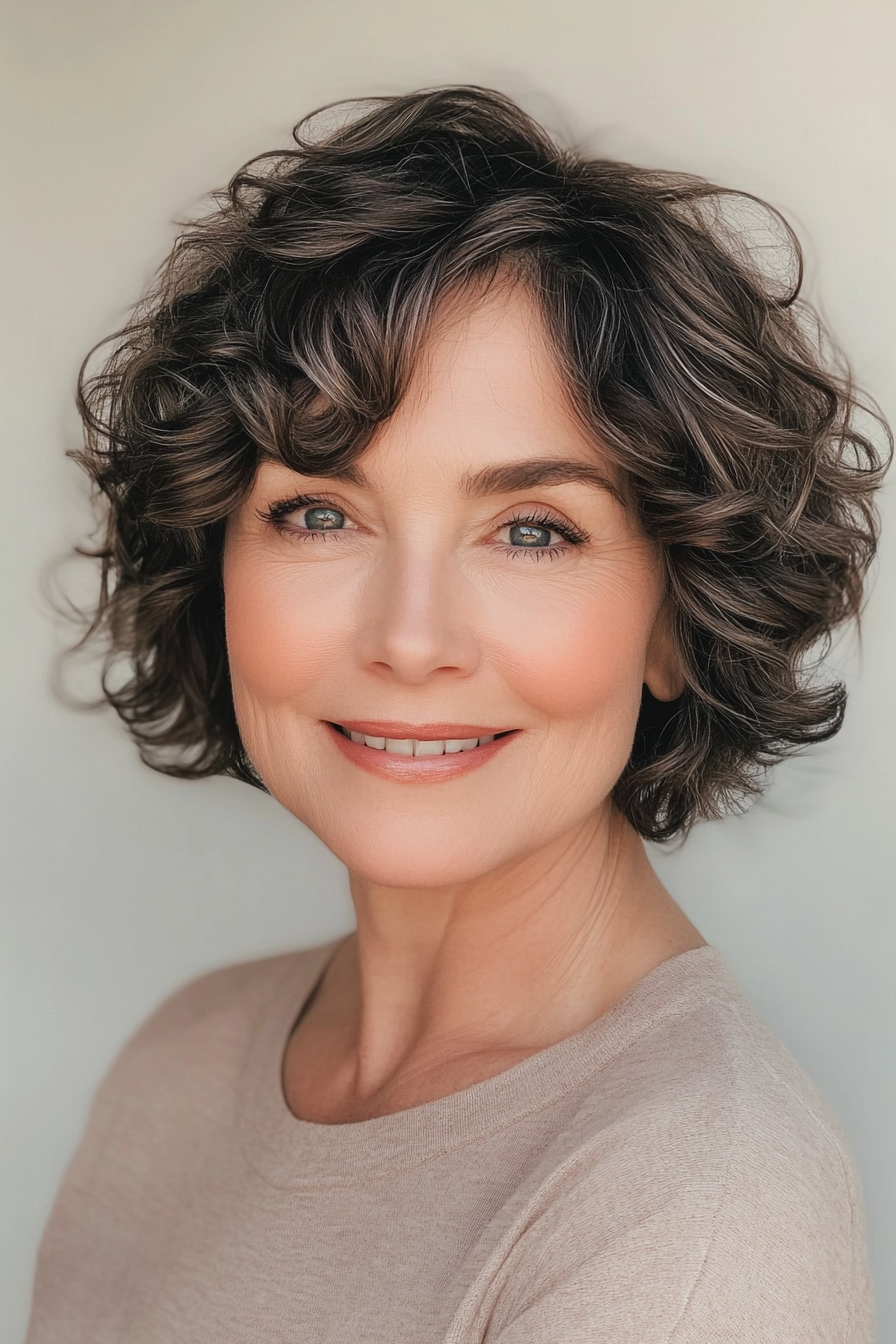 14. Soft Curls in Natural Brunette (Short Haircuts For Women Over 60) - Short Haircuts For Women Over 60