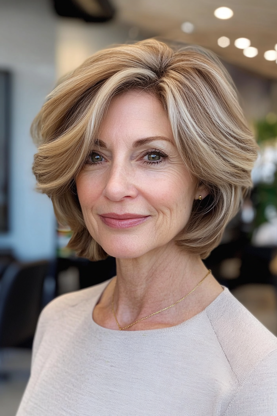 19. Layered Bob in Sandy Brown (Short Haircuts For Women Over 60) - Short Haircuts For Women Over 60