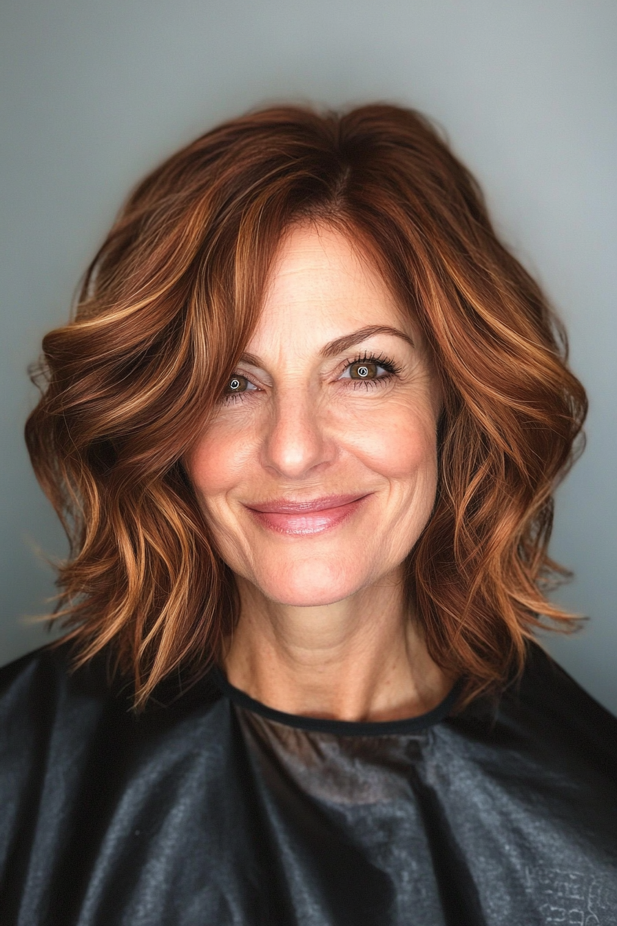 21. Wavy Lob in Dark Auburn (Short Haircuts For Women Over 60) - Short Haircuts For Women Over 60