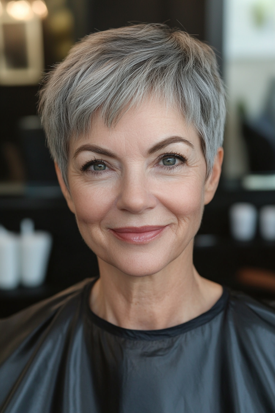 23. Classic Short Crop in Salt-and-Pepper (Short Haircuts For Women Over 60) - Short Haircuts For Women Over 60