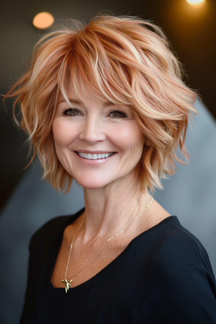 24. Tousled Bob in Strawberry Blonde (Short Haircuts For Women Over 60) - Short Haircuts For Women Over 60