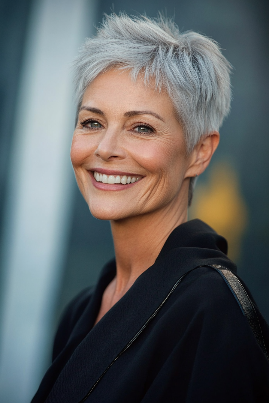 3. Classic Pixie Cut in Salt-and-Pepper (Haircuts For Women Over 50) - Haircuts For Women Over 50