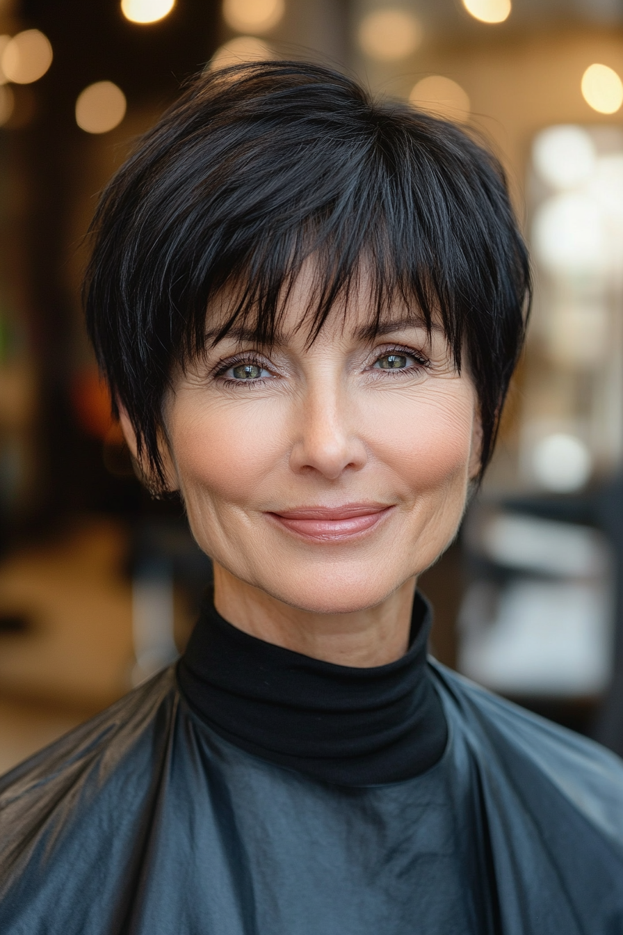 5. Side-Swept Crop in Jet Black (Haircuts For Women Over 50) - Haircuts For Women Over 50