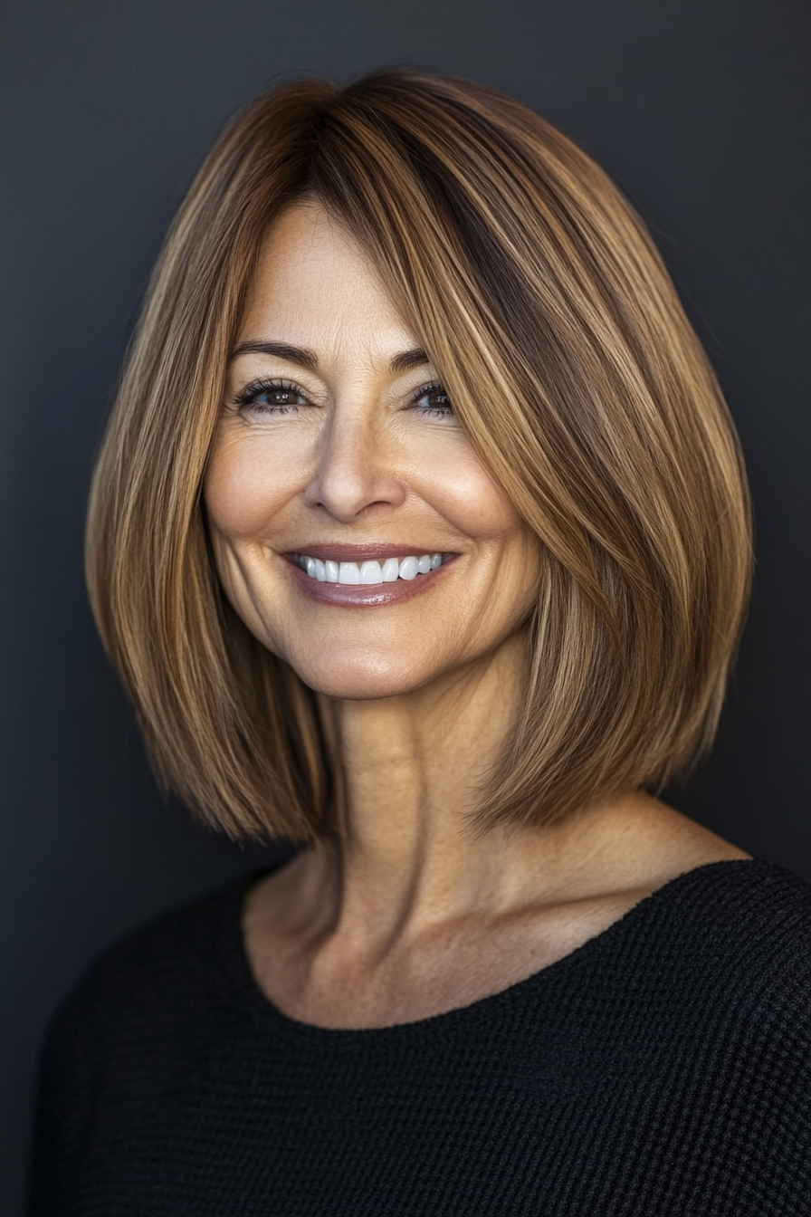 6. Textured Lob in Warm Honey Brown (Haircuts For Women Over 50) - Haircuts For Women Over 50