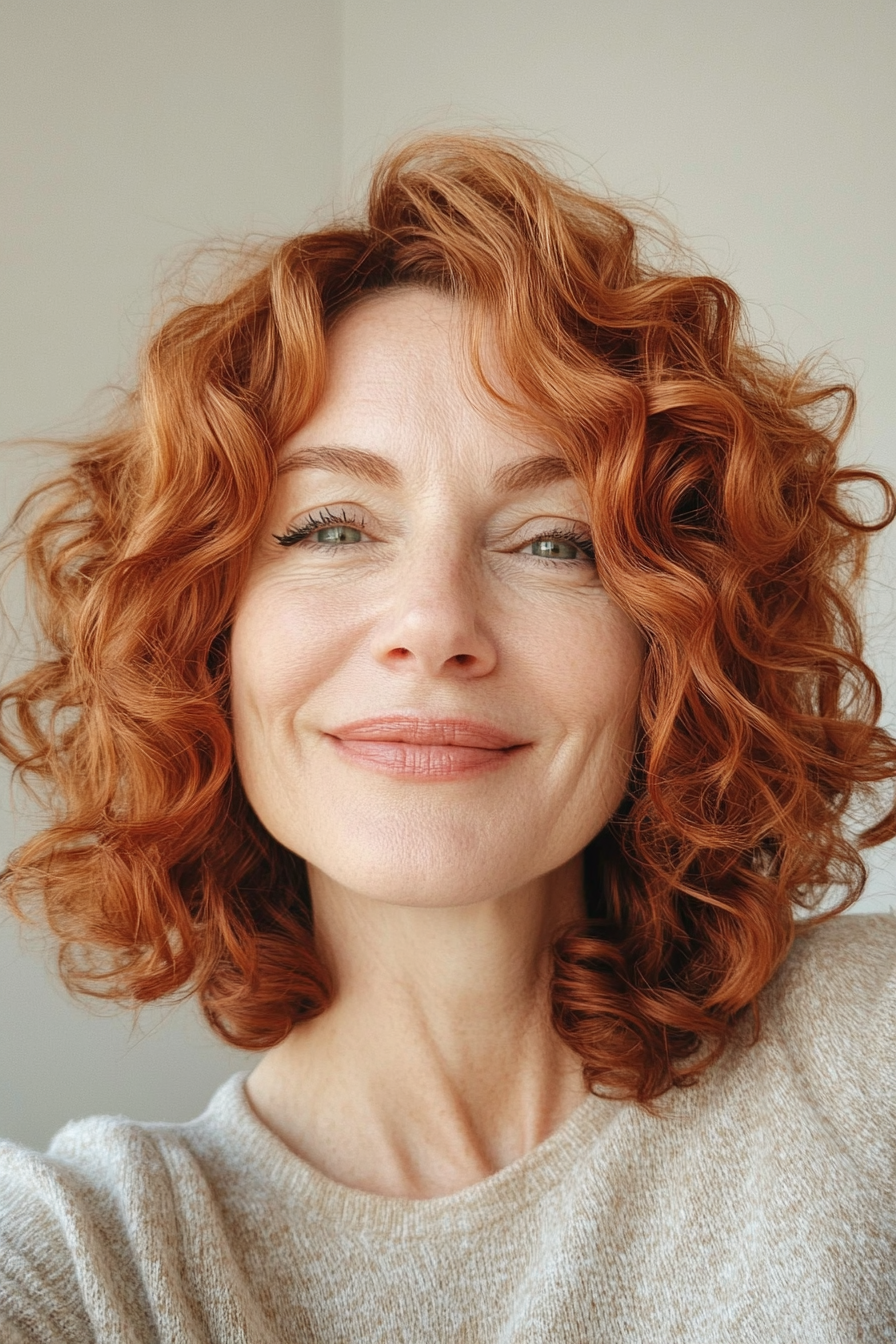 8. Curly Bob in Deep Auburn (Haircuts For Women Over 50) - Haircuts For Women Over 50