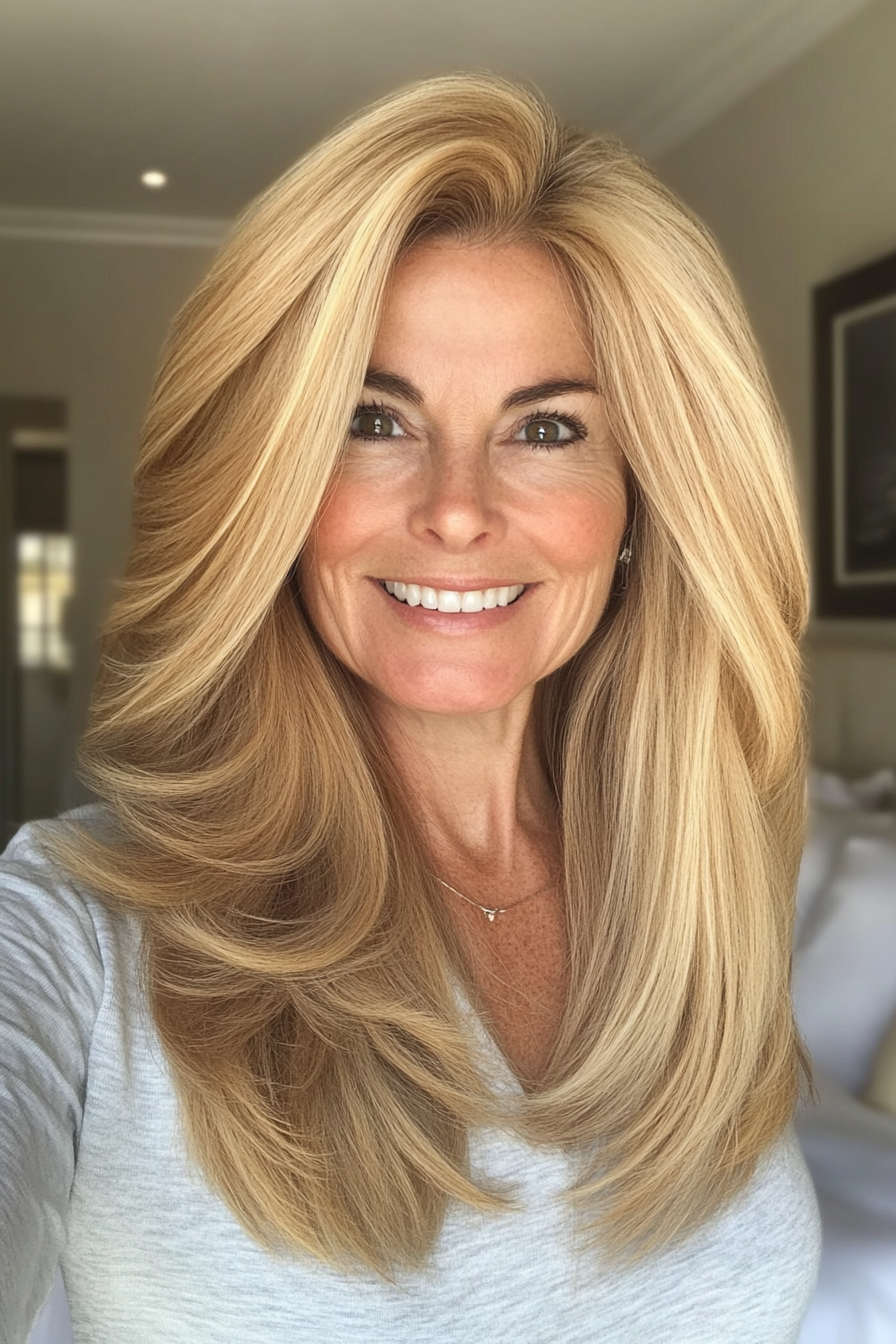 9. Feathered Layers in Golden Blonde (Haircuts For Women Over 50) - Haircuts For Women Over 50