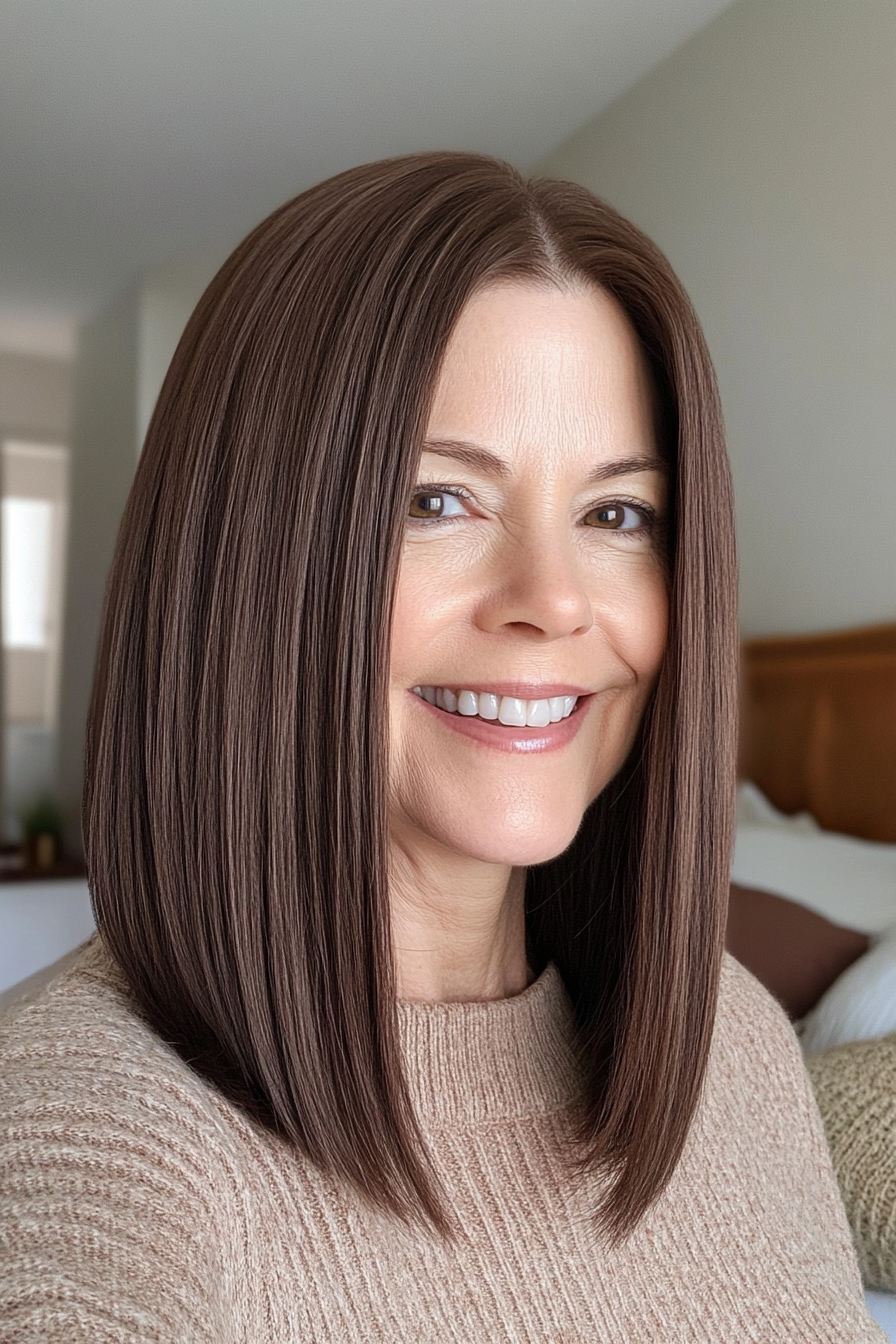 10. Straight Collarbone Cut in Chocolate Brown (Haircuts For Women Over 50) - Haircuts For Women Over 50