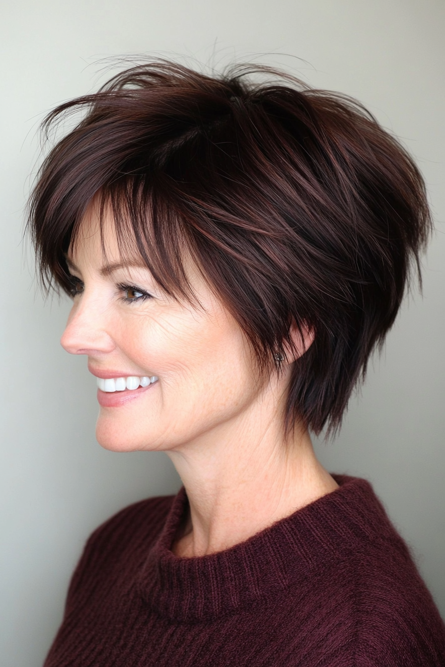 12. Layered Pixie in Dark Mahogany (Haircuts For Women Over 50) - Haircuts For Women Over 50