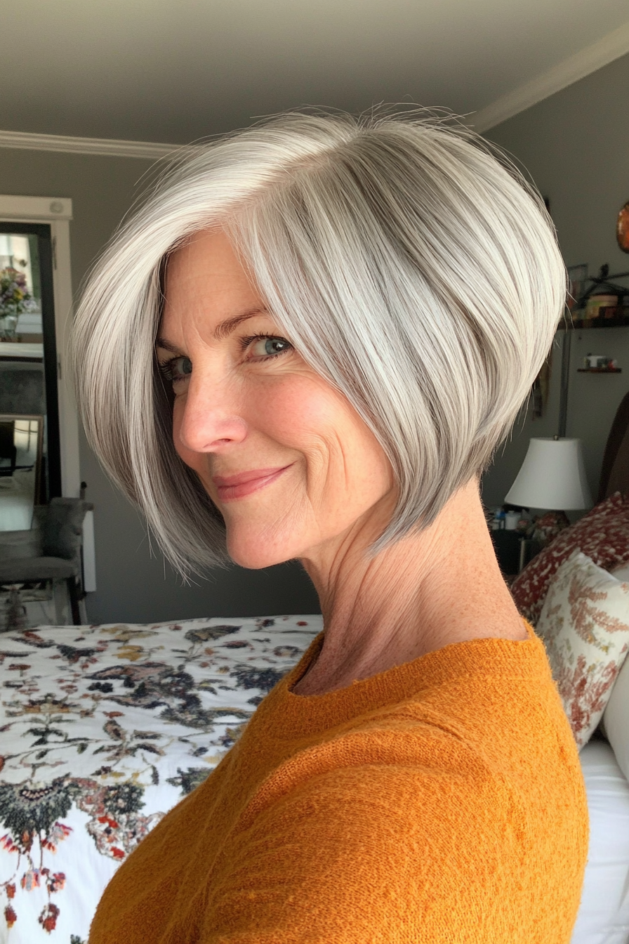 15. Short Asymmetrical Cut in Silver Blonde (Haircuts For Women Over 50) - Haircuts For Women Over 50