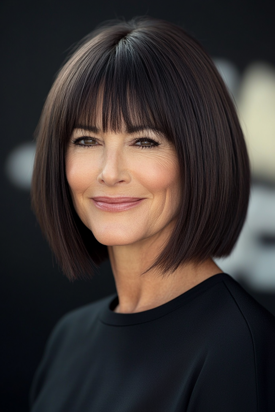 18. Classic Blunt Cut in Deep Brunette (Haircuts For Women Over 50) - Haircuts For Women Over 50
