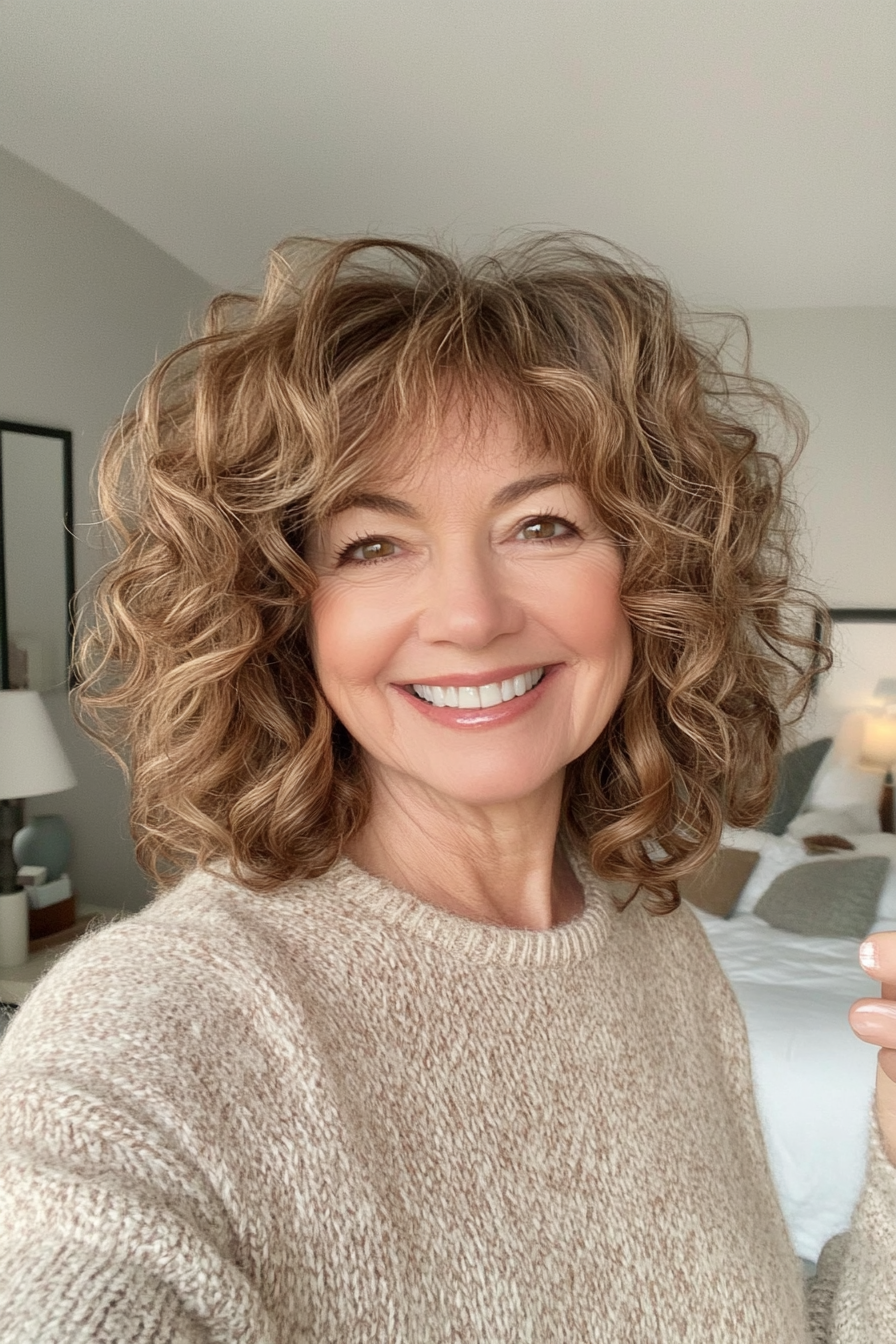 23. Bouncy Curls in Light Caramel Brown (Haircuts For Women Over 50) - Haircuts For Women Over 50