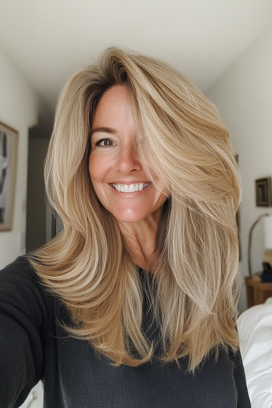 24. Soft Layered Shag in Neutral Blonde (Haircuts For Women Over 50) - Haircuts For Women Over 50