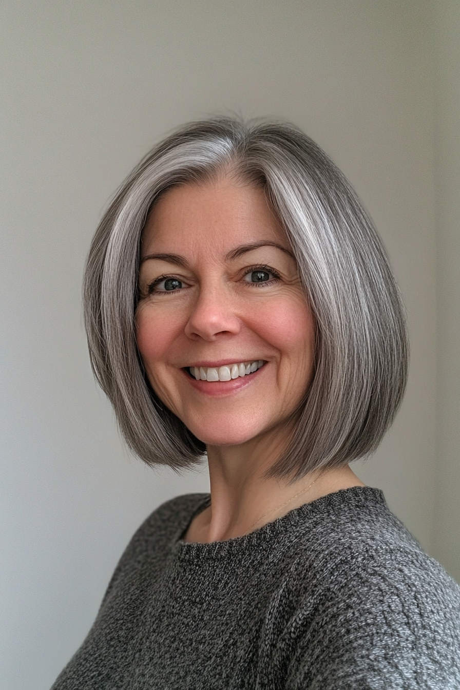 25. Side-Parted Bob in Smoky Grey (Haircuts For Women Over 50) - Haircuts For Women Over 50