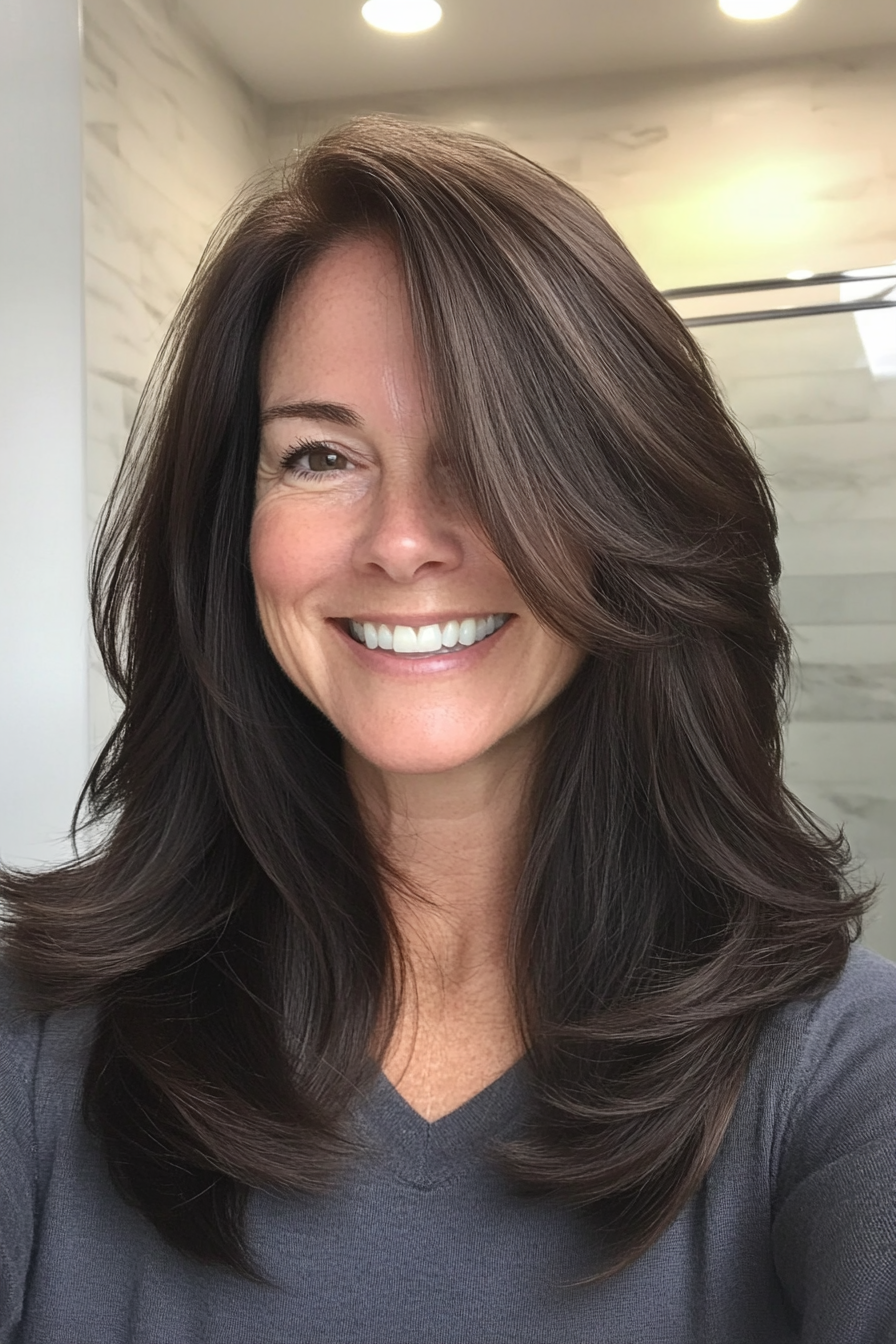 26. Face-Framing Layers in Dark Chocolate (Haircuts For Women Over 50) - Haircuts For Women Over 50