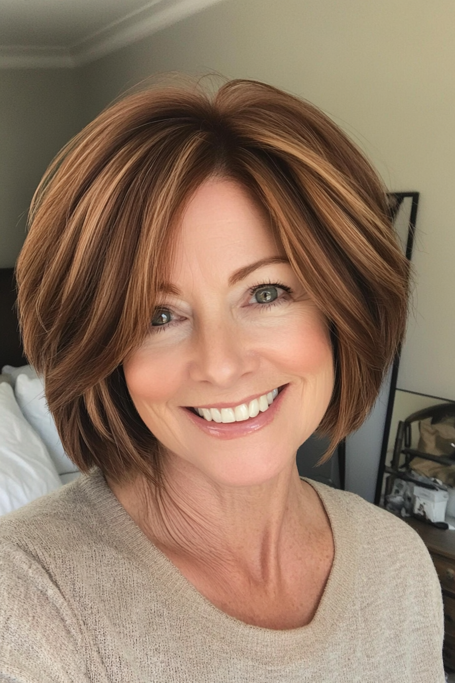 3. Choppy Bob in Warm Chestnut (Short Layered Bob Hairstyles For Older Women) - Short Layered Bob Hairstyles For Older Women