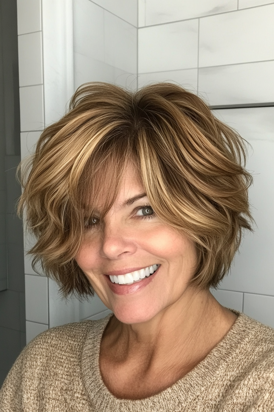 7. Shaggy Bob in Golden Brown (Short Layered Bob Hairstyles For Older Women) - Short Layered Bob Hairstyles For Older Women