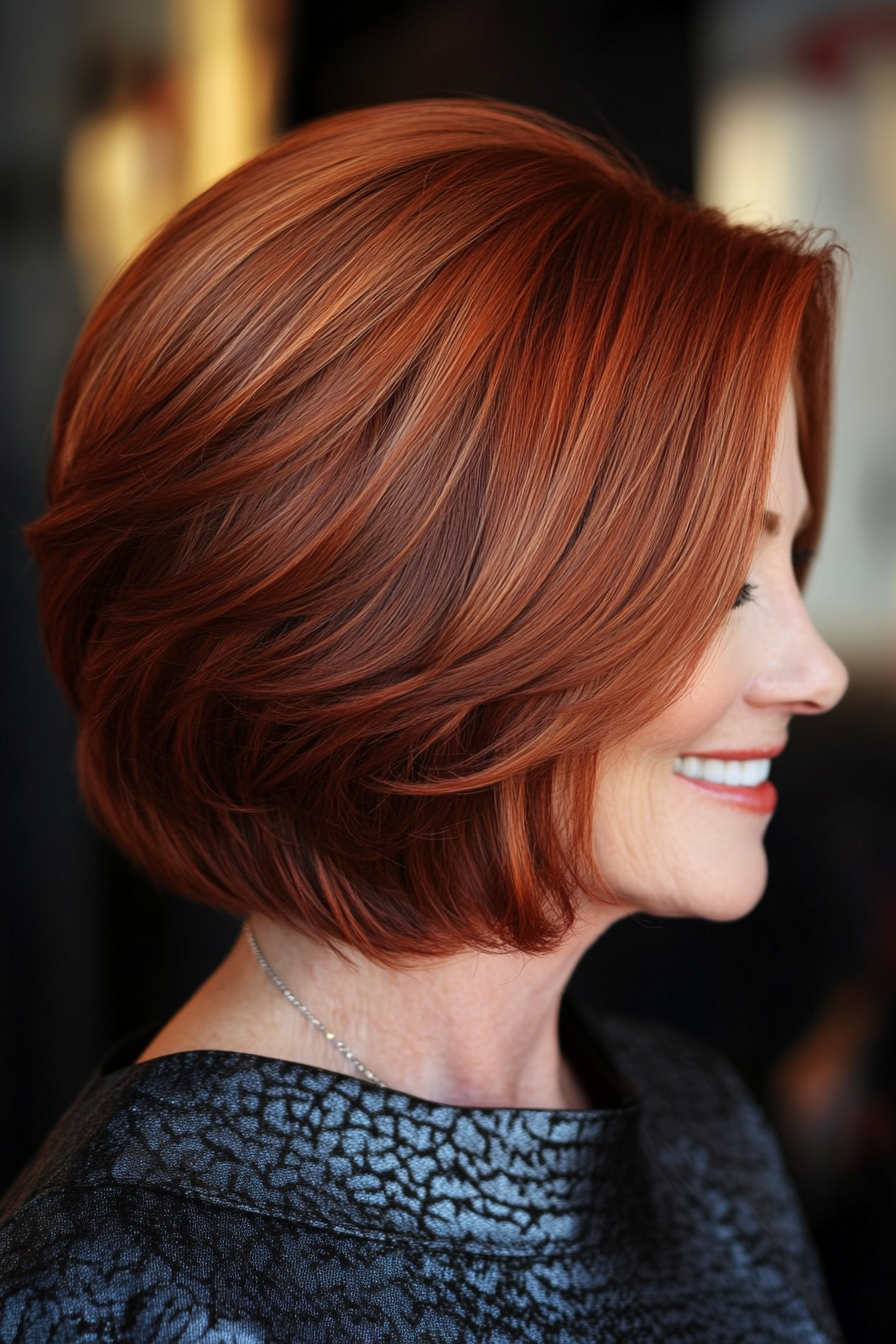 16. Graduated Bob in Medium Auburn (Short Layered Bob Hairstyles For Older Women) - Short Layered Bob Hairstyles For Older Women