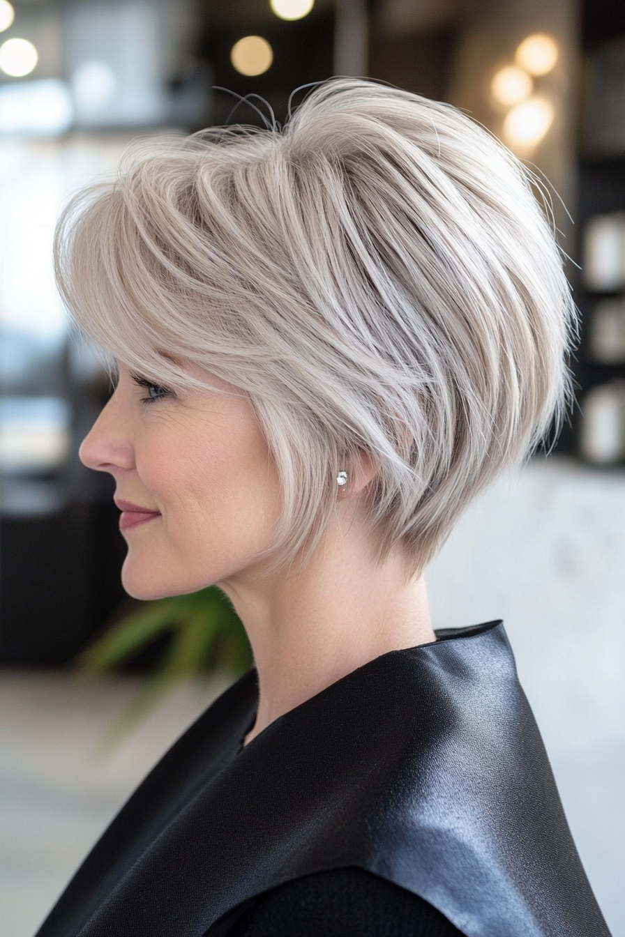19. Short Cropped Bob in Cool Platinum (Short Layered Bob Hairstyles For Older Women) - Short Layered Bob Hairstyles For Older Women