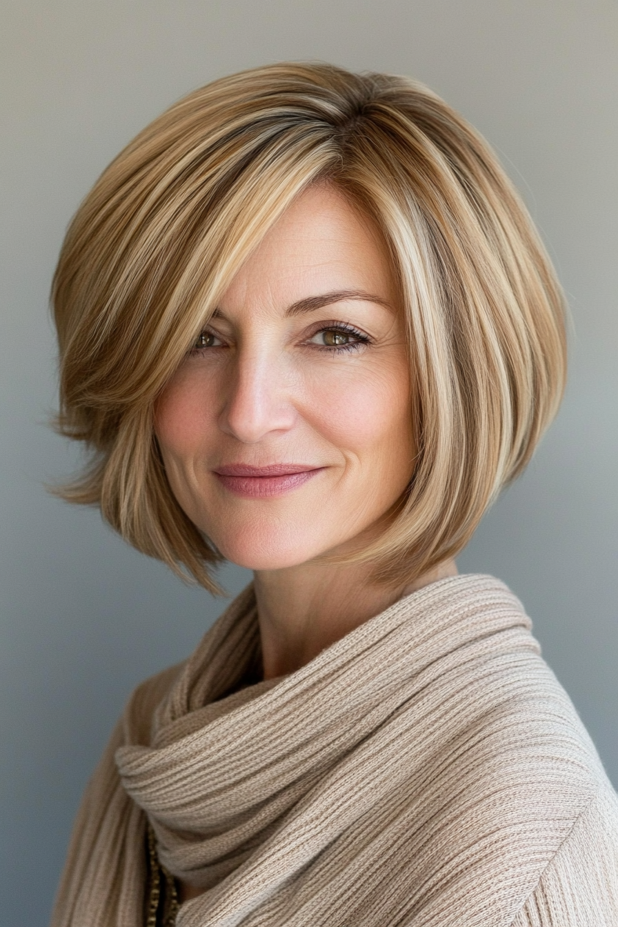 20. A-Line Bob in Light Golden Brown (Short Layered Bob Hairstyles For Older Women) - Short Layered Bob Hairstyles For Older Women