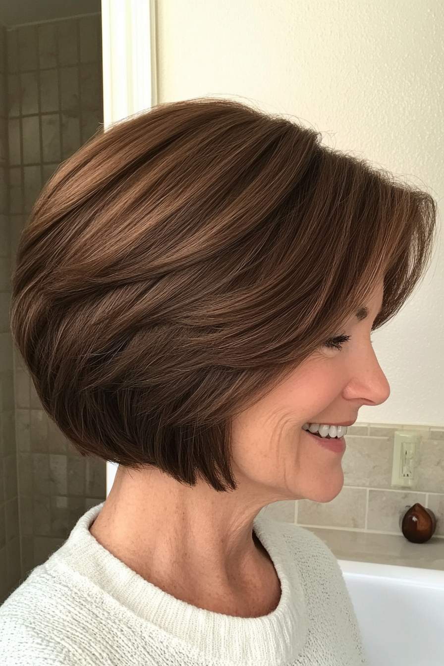 23. Voluminous Bob in Deep Chestnut (Short Layered Bob Hairstyles For Older Women) - Short Layered Bob Hairstyles For Older Women