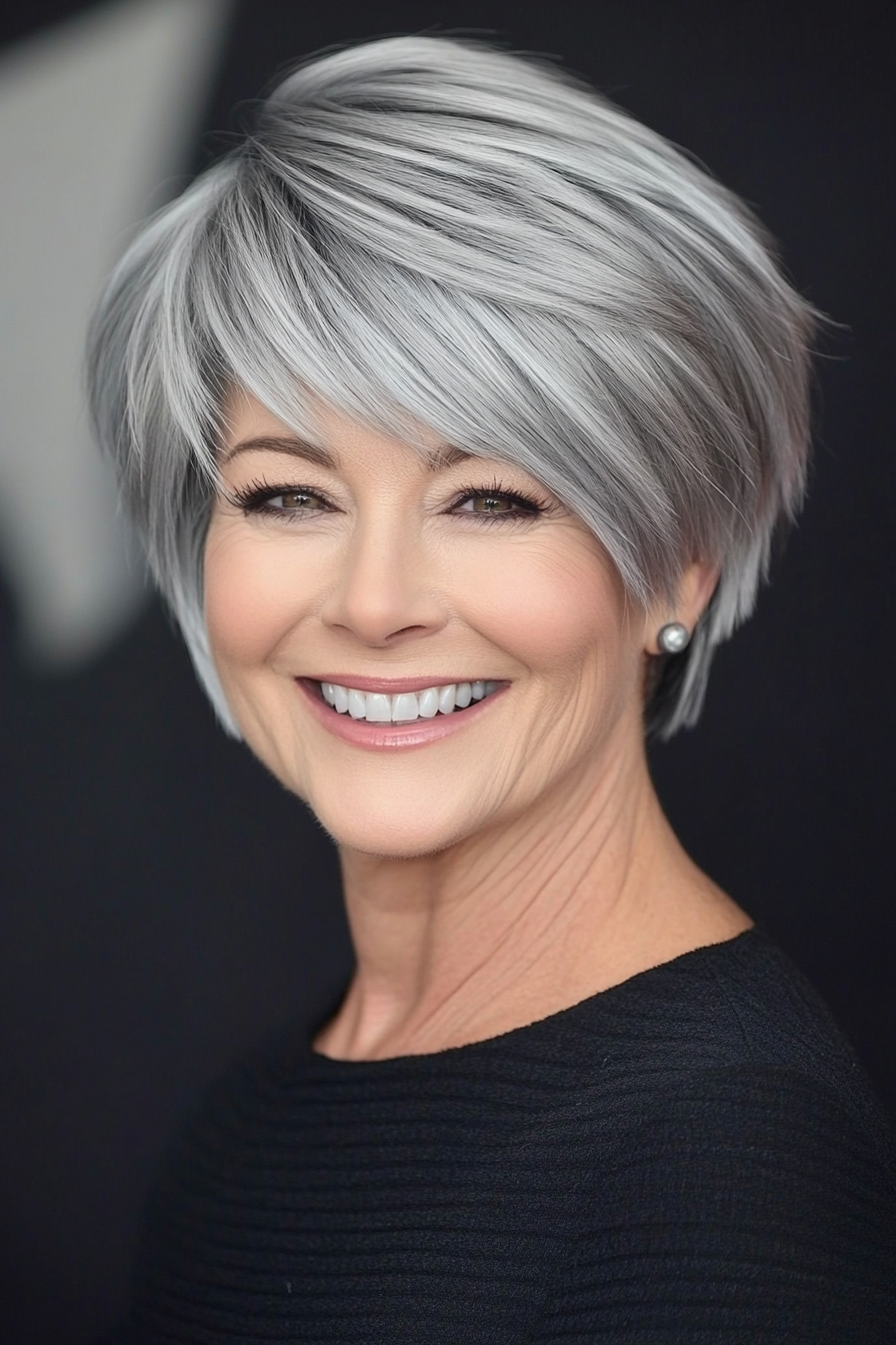 24. Pixie Bob in Frosted Silver (Short Layered Bob Hairstyles For Older Women) - Short Layered Bob Hairstyles For Older Women