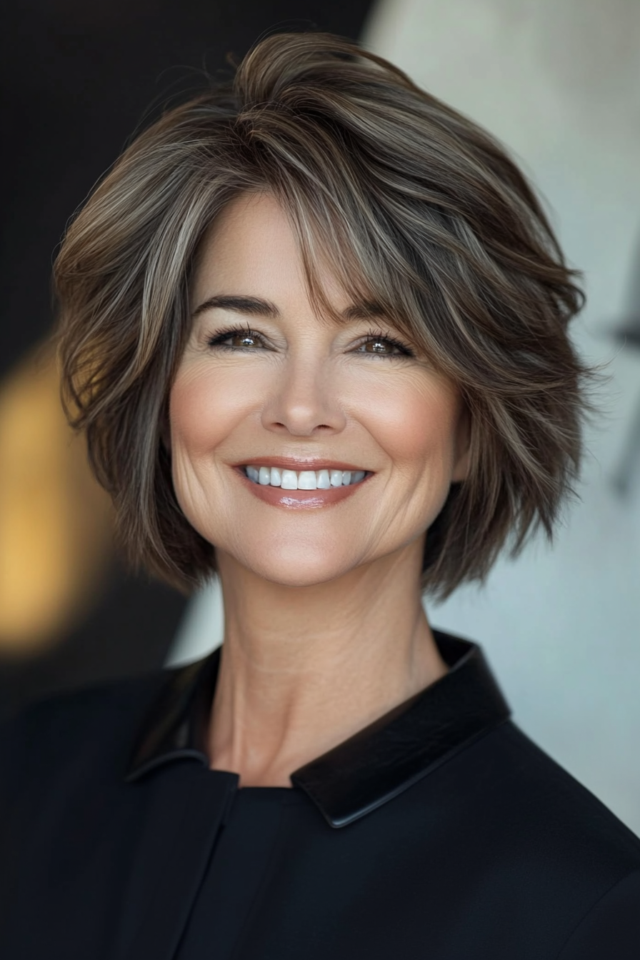 1. Classic Bob with Ash Brown Layers (Short Hairstyles For Women Over 50) - Short Hairstyles For Women Over 50