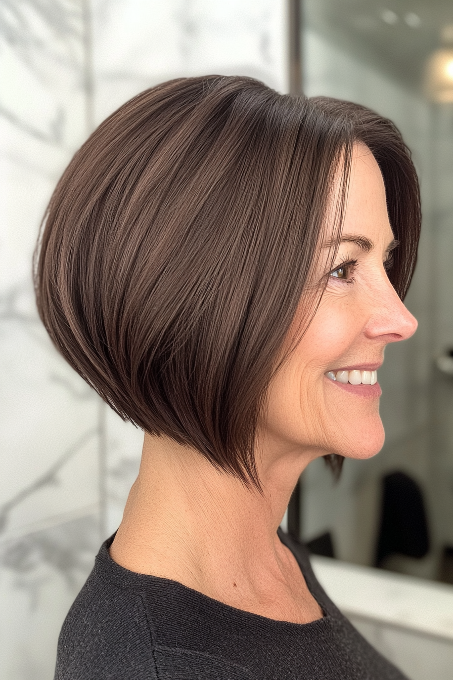 6. Angled Bob in Rich Chocolate (Short Hairstyles For Women Over 50) - Short Hairstyles For Women Over 50