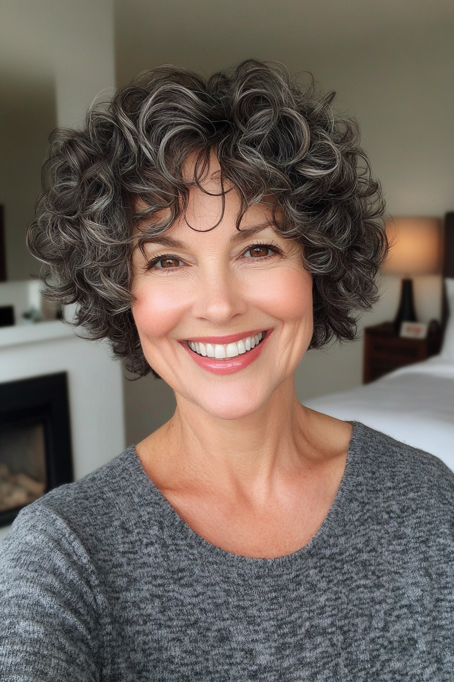 7. Curly Crop in Salt-and-Pepper (Short Hairstyles For Women Over 50) - Short Hairstyles For Women Over 50