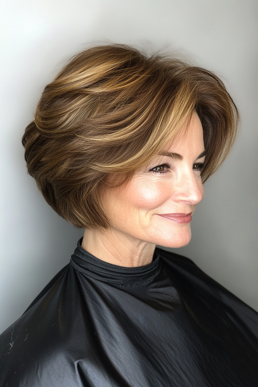 9. Stacked Bob in Golden Brown (Short Hairstyles For Women Over 50) - Short Hairstyles For Women Over 50