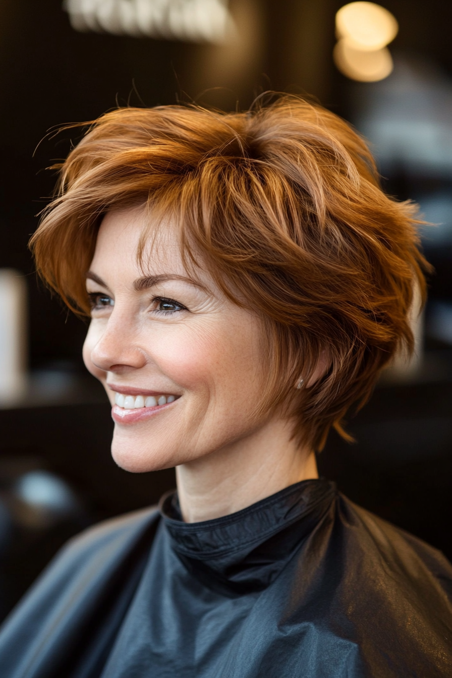 10. Wispy Layers in Caramel Brown (Short Hairstyles For Women Over 50) - Short Hairstyles For Women Over 50
